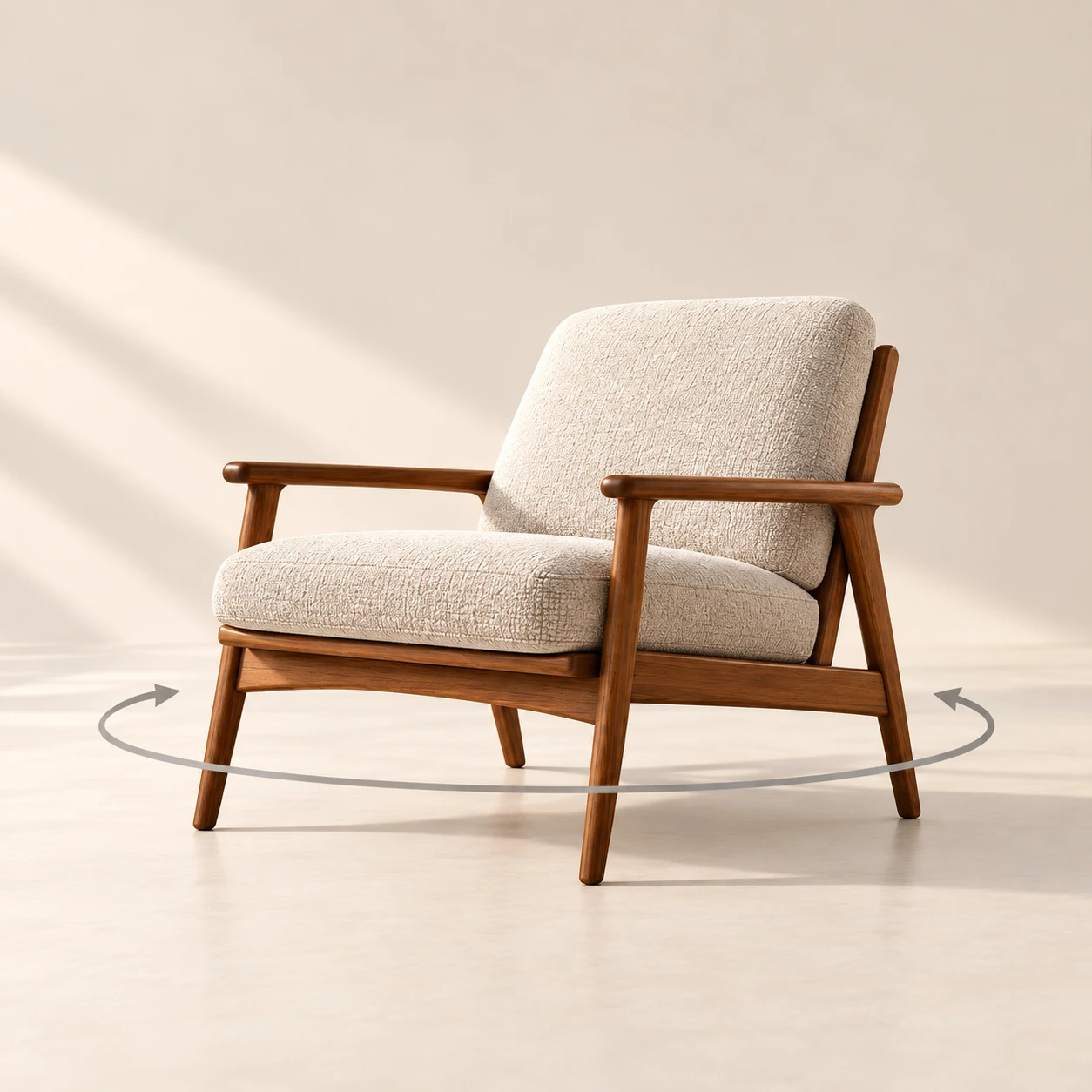 Mid-century lounge chair shown as a 3D product representation.