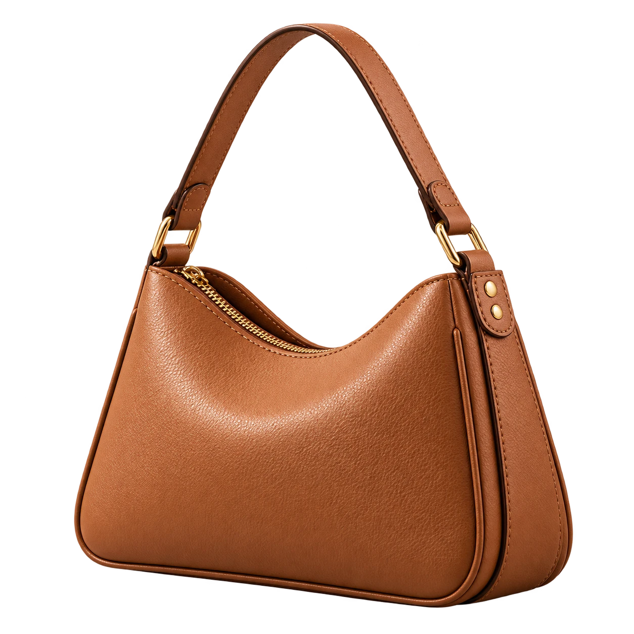 Caramel leather handbag isolated as a product cutout.